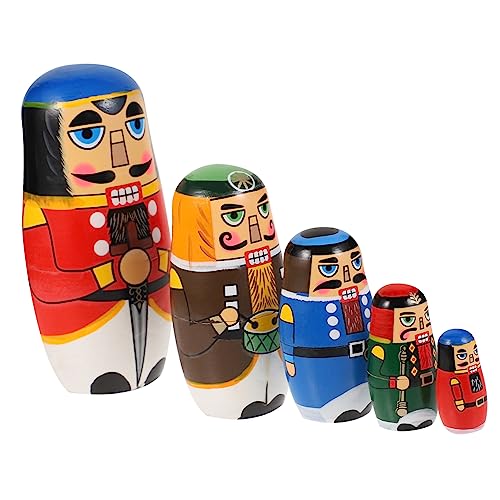 Milisten Nutcracker Wooden Nesting Dolls with Hand Painted Layers Multi Matryoshka for Early Education and Childrens Gift Wood Plaything