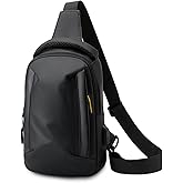 FANDARE Men Crossbody sling bag Chest messenger pack with USB Shoulder carry pouch Body wallet Compact waist pack One-strap Daypacks for Hiking Cycling Outdoor Travel Personal Flex Bags Nylon Black