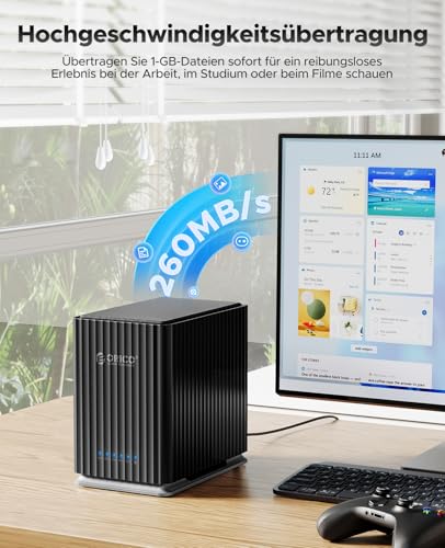 Caja Externa para 5 Discos Duros, USB 3.1 Type-C Sin Herramientas, Carcasa Das con Adaptador de 12V/10A, Máx. 110TB para Datos Domésticos - 9758C3