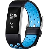 For Fitbit Charge 2 HR, Sports Replacement Band, Black and Blue, Large