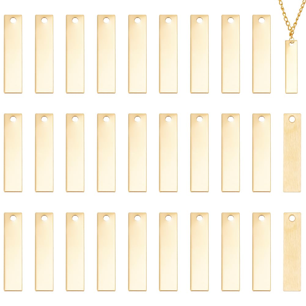 UNICRAFTALE 30Pcs Stainless Steel Rectangle Stamping Blank Tag Pendants One Side Polishing Blank Charm Engraved Pendant For Name Valentine's Day Charms Dog Tag Necklace Bracelet Jewellery