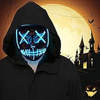 FLY2SKY Halloween Mask Light Up Toys 1PCS Blue LED Light Up Mask LED Mask Glowing Mask Frightening Luminous Halloween Cosplay LED Purge Mask for Festival Entertainment Halloween Party Favors for Kids