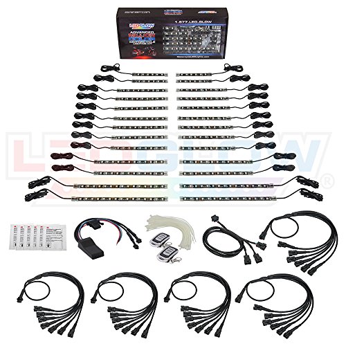 LEDGlow 26pc Advanced Million Color LED Flexible Motorcycle Lighting Strip Kit - Bluetooth-Connected Smartphone App - 258 LEDs - Waterproof Control Box - Dual Zone Control - 2 Wireless Remotes