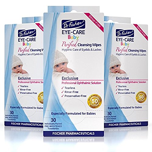 Purified, Non Irritating, Tear Free, Hypoallergenic & Sensitive Approved Baby Eyelid Wipes by Dr. Fischer - Pre-moistened, Rinse Free and Pediatrician Recommended (6)