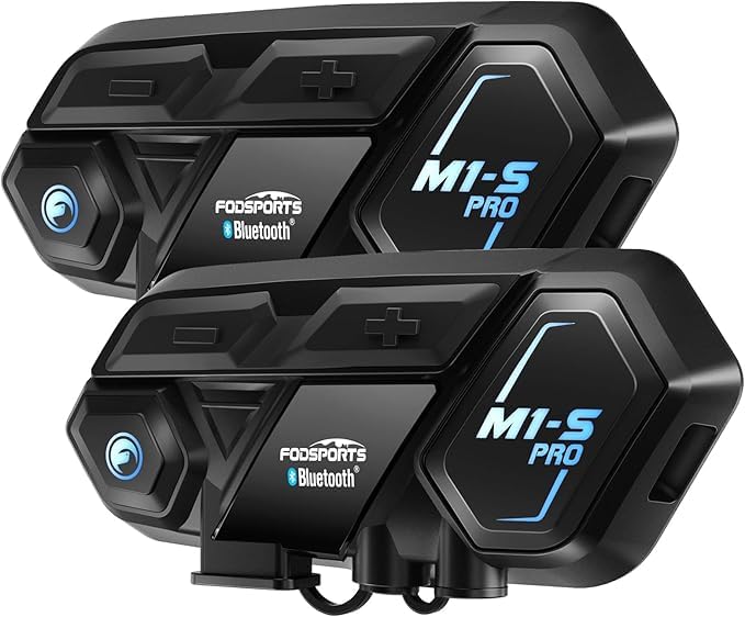 Fodsports Motorbike Intercom, M1-S PRO Helmet Intercom 2000m 8 Riders Group Motorcycle Communication System Universal Wireless Headset Interphone (Waterproof/Handsfree/Stereo Music/GPS/2 Pack)