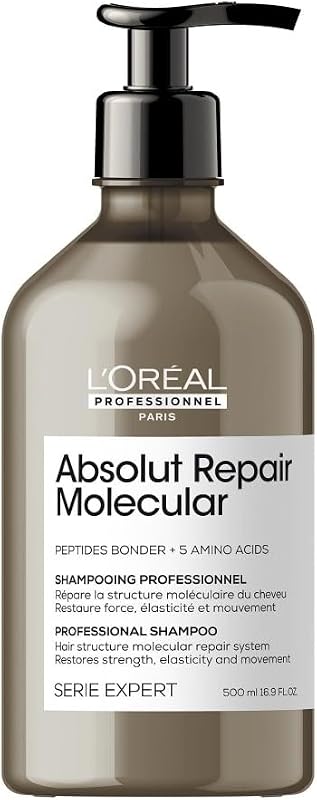 L’Oréal Professionnel Shampoo Ristrutturante, Per Tutti i Tipi di Capelli Danneggiati, Aiuta a Riparare i Danni e Ripristina la Forza, Senza Solfati, Absolut Repair Molecular, SERIE EXPERT, 500 ml