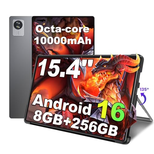 jumper Tablet 15.4 Inch Android 16 Tablet with Helio G99 Octa-Core Processor, Gaming Tablets with Stand & Case, 8GB RAM 256GB ROM, Widevine L1, 10000mAh, GMS & GPS, 5MP+13MP, 4 Speakers, BT5.2