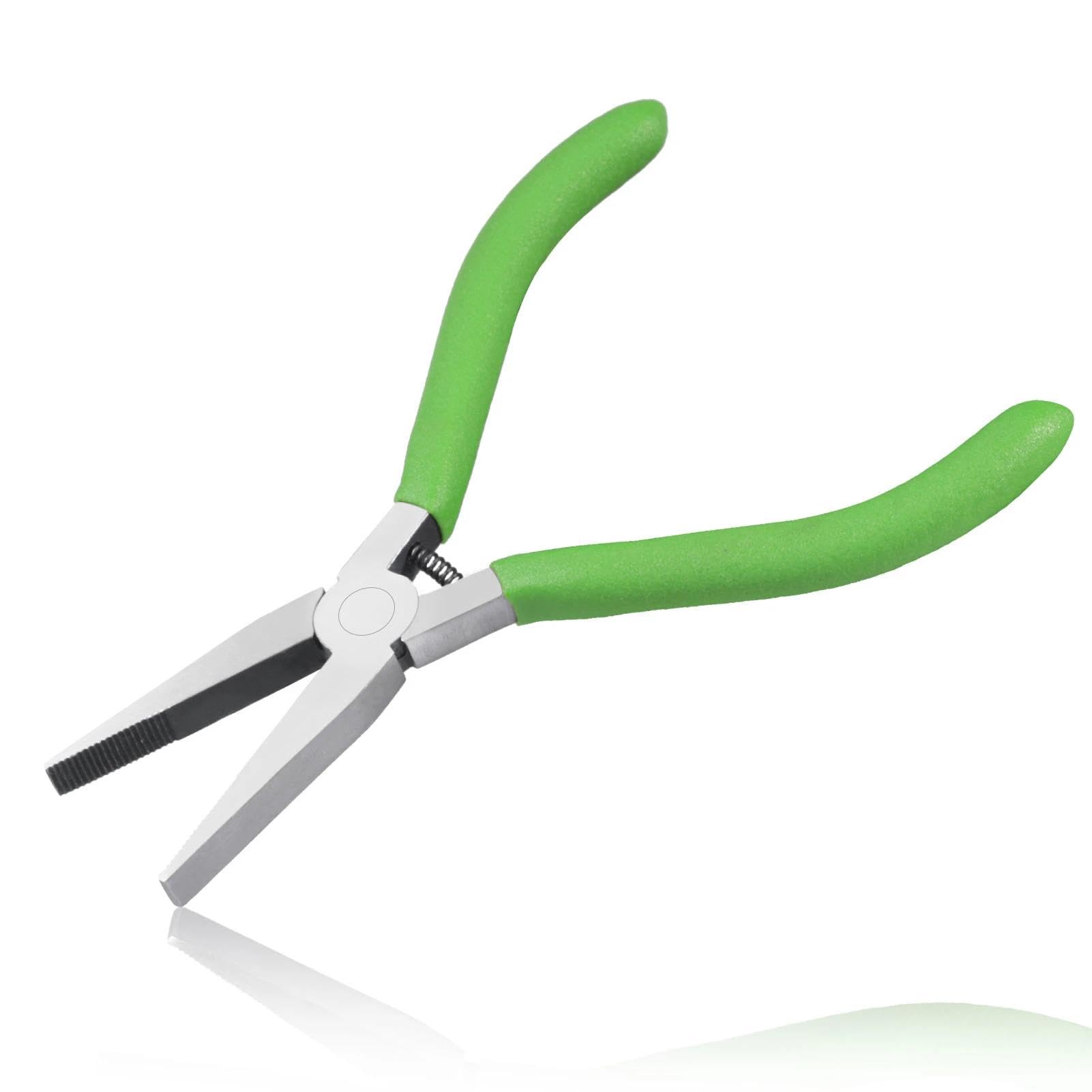 LEONTOOL Flat Nose Pliers for Jewelry Making, 5 Inches, Green, Carbon Steel, Spring-loaded, Jewelry Pliers