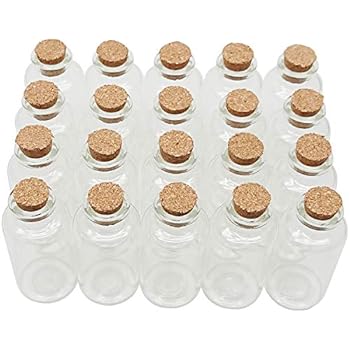 Axe Sickle 20 mL Cork Stopper Glass Bottles Mini Clear Glass Bottles 20 Pcs.