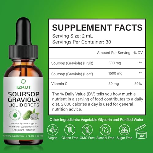 SOURSOP BITTERS LIQUID ORGANIC: SOURSOP LEAF & FRUIT BOTANICAL EXTRACT – SOURSOP LIQUID DROPS FOR CELL SUPPORT & REGENERATION – IMMUNE SUPPORT, RELAXATION, LIVER HEALTH, AND SLEEP AID FOR MEN & WOMEN