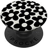 Cute Black Aesthetic Flowers Floral Retro Daisy Women PopSockets Adhesive PopGrip