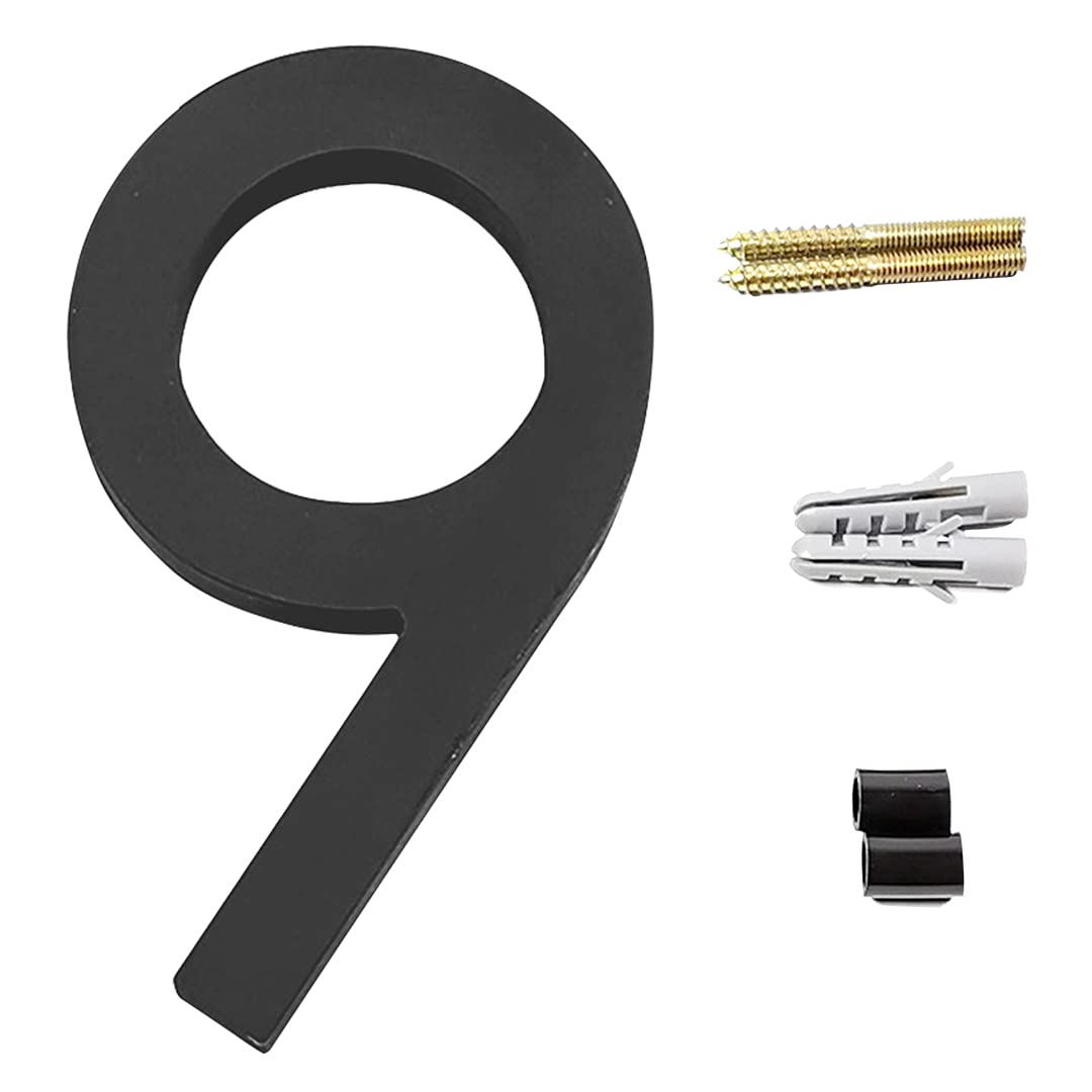 Zayookey Floating House Numbers Modern Door Adress Numbers 4.72 Inch Black Street Numbers for Mailbox Yard Home Wall Door Garage Gate with Nail Kit (Door Number 9)