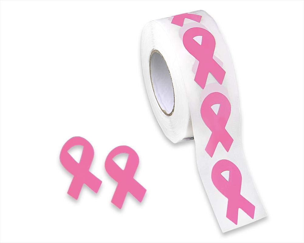 Small Pink Ribbon Shaped Stickers (1 Roll - 500 Stickers)
