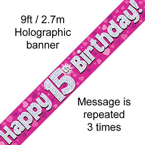 Signature Balloons Oaktree 624474 15th Birthday Pink Holographic Banner