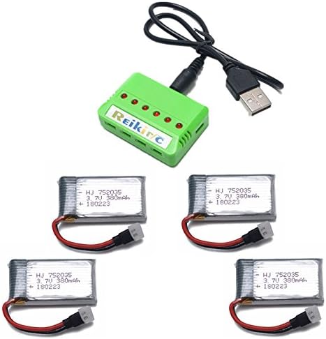 4Pcs 3.7V 380mAh 25C Lipo Battery and 1pcs 1to6 Charger for TOZO Q2020 Hubsan X4 H107C 107D 107L Virhuck T915 RC Drone Space Parts