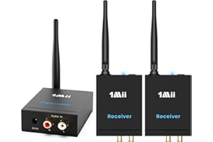 1Mii 2.4GHz Wireless Audio Transmitter and Receiver for TV (1 TX+ 2 RX), 20ms Ultra Low Delay RCA Out/in, 320 ft Range Wirele