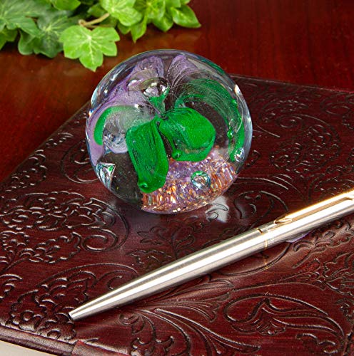 The Paragon Handmade Flower Paperweight Glass Office Decor, Flower Themed Collectible, 2½ (Purple & Green) - Thumbnail 3