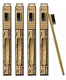 Bamboo Toothbrush With Charcoal Infused Soft Bristles Made From Naturally Organic, Eco-Friendly & Biodegradable Materials (4 Pack)