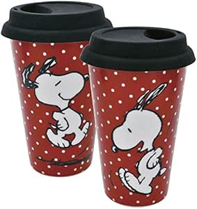 Snoopy - Taza de café con tapa de caucho (porcelana, 200 ml), diseño de