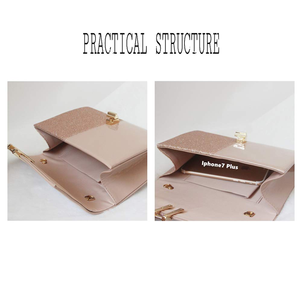 Women Glitter Envelope Clutch Purses, Bridal Elegant Handbags with Chain - Flap Crossbody Bag for Wedding Party (pink-1)