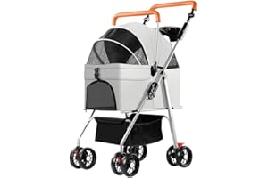 YYW Pet Stroller for Small Dogs & Cats, 3 in 1 Foldable Kittens Puppies Travel Strolling Cart with Removable Carrier, Cup Holder, Storage Basket & Lockable Wheels(Gray)