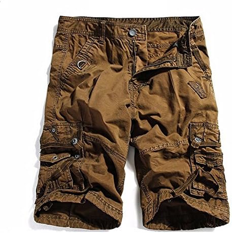 Keytmy Men's Multi-Pocket Cargo Shorts Solid Comouflage Style Outdoor Casual Shorts Coffee 34(No Belt)