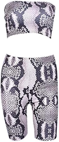 chenpaif Womens 2 Pieces Outfits Boho Snakeskin Digital Print Strapless Bandeau Tube Top High Waist Biker Shorts Fitness Sport Tracksuit M