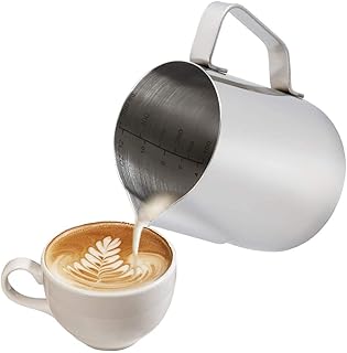 Anpro Milchkännchen, Milk Pitcher 350ml / 12 fl.oz. Milchkanne aus Edelstahl, Milch Aufschäumen für Cappuccino und Latté, Silber (9 × 7.5CM), MEHRWEG