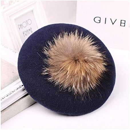 HAOLIEQUAN Women'S Solid Color Beret Retro Hats Painter Caps Fashion Lady Winter Warm Pompom Beanie Ladies