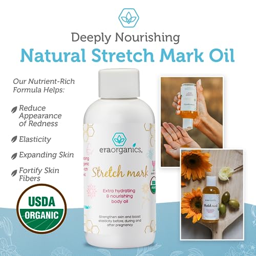 Era Organics Organic Stretch Mark Oil for Pregnancy - Extra Moisturizing Belly Oil for Pregnancy - Pregnancy Oil to Prevent Stretch Marks - Pregnancy Must Haves