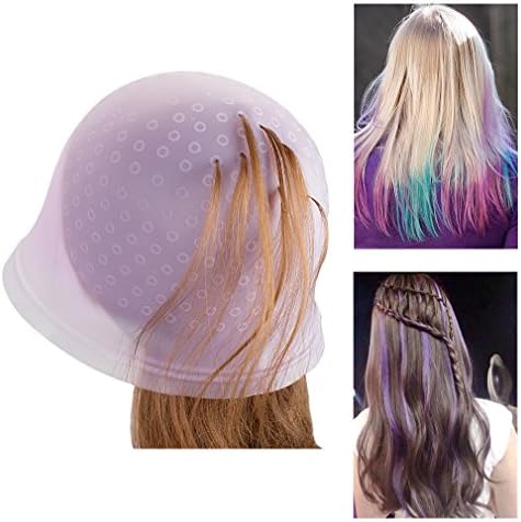 Highlighting Cap with Hook, Hapdoo Reusable Hair Color Salon Dye Silicone Caps with Metal Hook Needle Frosting Tipping Tools, Pink