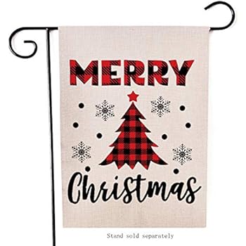 Artofy Merry Christmas Garden Flag, Decorative Xmas Outdoor Flag Sign Buffalo Check Plaid Tree, Rustic Burlap House Yard Garden Flag Winter Outside Decoration Seasonal Home Decor Flag 12 x 18