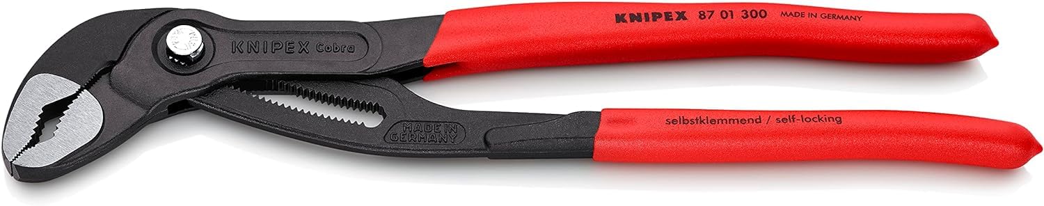 KNIPEX Cobra High-Tech Water Pump Pliers Self-Service Card with Non-Slip Plastic Coating 300 mm, 87 01 300 SB
