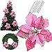 8.6 Inch Glitter Artifical Wedding Christmas Flowers Glitter Poinsettia Christmas Tree Ornaments Christmas Tree Decorations Pack of 12 (Pink)