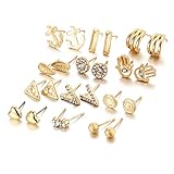 Phoenixb2c 12 Pairs Alloy Rhinestone Love Heart