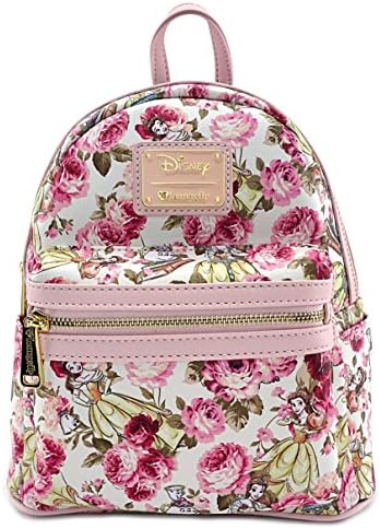 Beauty and the Beast Character Floral Print Mini Faux Leather Backpack