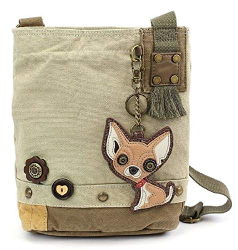 Chala Patch Cross-Body Women Handbag, Sand Color Canvas Messenger Bag - Chihuahua