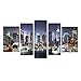 Englant Framed Canvas Print of New York City Manhattan Night Skyline Cityscape Canvas Wall Art for Home and Office of 5 Panels Set