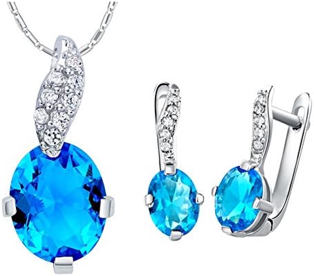 Layla Jewellery 18k White Gold Plated Alloy Swarovski Elements Crystal Jewelry Set include Pendant Necklace and Stud Earrings for Ladies Blue