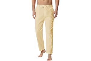 WABEOR Mens Yoga Pants with Pockets and Zipper Fly Casual Cotton Linen Lounge Pants Comfy Open Bottom Straight Leg Sweatpants