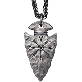 Viking Arrowhead Pendant Necklace with Vegvisir Compass Symbol, Norse Mythology Jewelry, Stainless Steel Chain, Men’s Medieval Amulet
