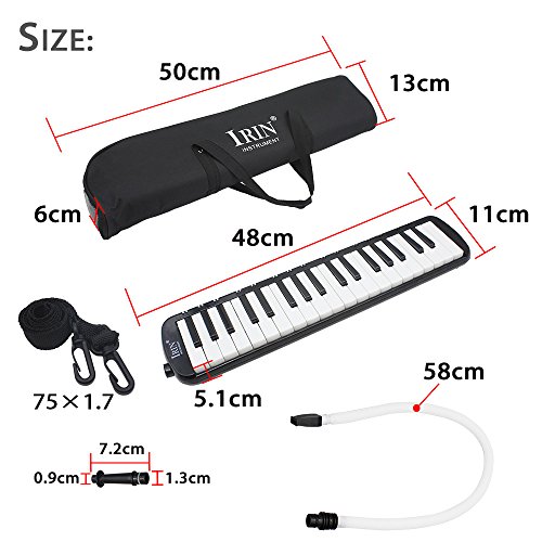 Mowind 37 Piano Keys Melodica Musical Instrument for Music Lovers Beginners Gift with Carrying Bag (Black)