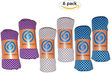 6-pc VALUE Pack Cooling Towel Set (packaged as shown) by Grounded Sport | Bamboo Microfiber Sport Cooling Towel for Gym, Outdoors or Travel | Ultra Lite 12”x39” in two-tone Blue-Grey-Purple (2 ea)