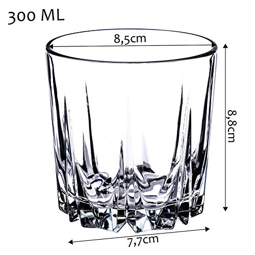 KADAX Trinkgläser aus hochwertigem Glas, 6er Set, Wassergläser, dickwandige Saftgläser, geriffelte Gläser für Wasser, Drink, Saft, Party, Cocktailgläser, Getränkegläser (niedrig, 300ml) – Bild 3