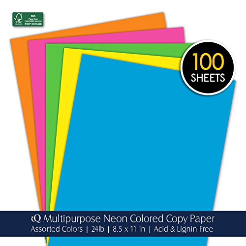 iQ Multipurpose Neon Colored Copy Paper, Laser and Inkjet Compatible, 8.5 x 11 Inches, 24 Lb., 90 GSM, 100 Sheets (80115)