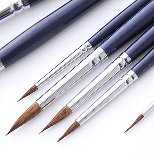 Artist Round Watercolor Detail Paint Brushes Natural Hair 7pcs for Watercolors, Acrylics, Inks, Gouache, Oil and Tempera