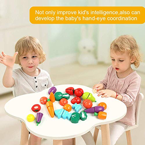 BelleStyle Holz Schneiden Obst und Gemüse Spielzeug Im Eimer,13 Stück Kinder Küchenspielzeug,Küche Spielzeug Rollenspiel… – Bild 7