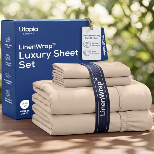 Utopia Bedding King Sheet Set - Brushed Microfiber - Soft Bed Sheets for King Size Bed - Includes 1 Fitted, 1 Flat, & 2 Pillow Cases - Deep Pocket (Beige)