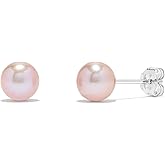 .925 Sterling Silver AAA Round Pink Freshwater Cultured Pearl Classic Stud Earrings - Choice of Pearl Size
