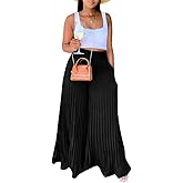 Lexiart Womens High Waisted Chiffon Loose Pleated Wide Leg Palazzo Pants